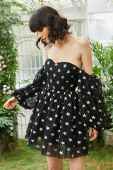 Black Off the Shoulder Stars Homecoming Dress