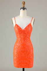 Sparkly Sequins Tight Orange Homecoming Dress