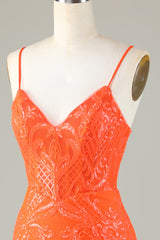 Sparkly Sequins Tight Orange Homecoming Dress