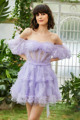 Hot Pink Off the Shoulder Tulle Homecoming Dress