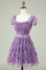 A-Line Square Neck Dark Purple Short Homecoming Dress