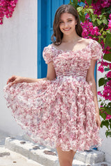 A-Line Square Neck Ivory Red Flower Short Homecoming Dress