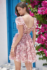 A-Line Square Neck Ivory Red Flower Short Homecoming Dress