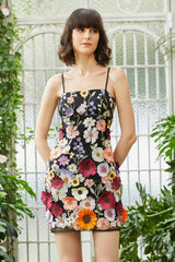 Black Spaghetti Straps Sheath Homecoming Dress with 3D Flowers