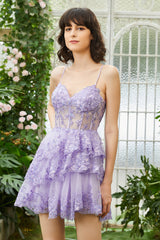 Sparkly Spaghetti Straps Sequins Purple Short Homecoming Dress