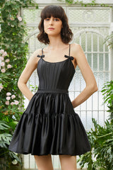 A-Line Spaghetti Straps Black Short Homecoming Dress