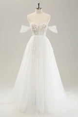 Princess style off the shoulder sweeping with decals and trailing lines
