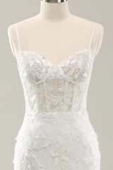 Floral lace white fishtail corset sheer wedding dress