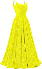Spaghetti Straps Prom Dresses Sequin Long Formal Ball Gowns Sparkly A-Line Evening Party Gown Wholesale