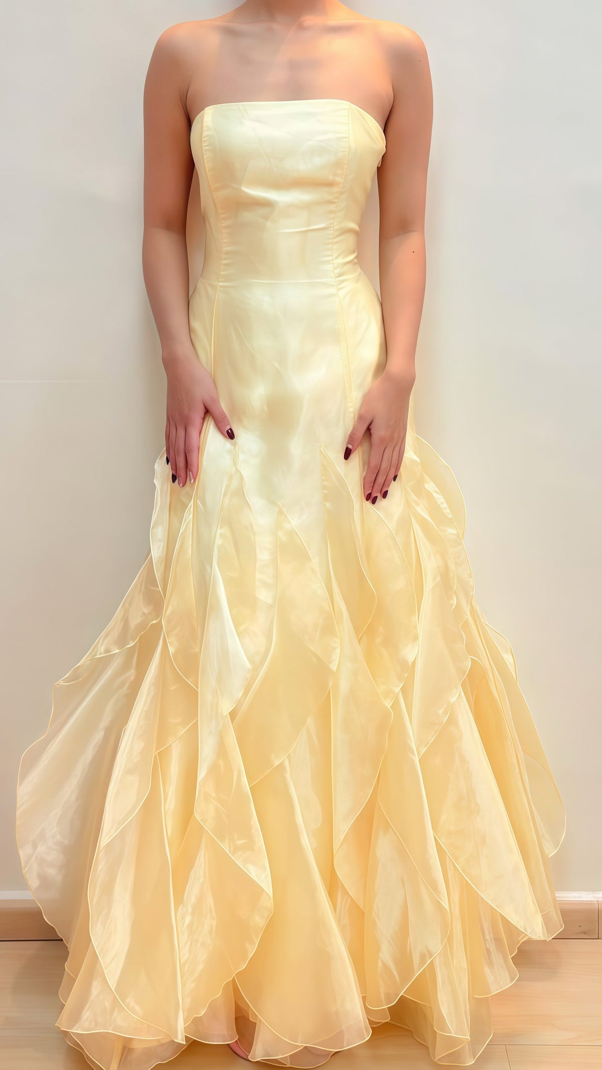 Yellow Strapless Puffy Evening Party Dress, Long Sleeveless Prom Dress, AST1737