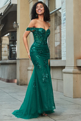 Aimishang Mermaid Prom Dress Off The Shoulder Applique with Slit Charming Evening Party Dress