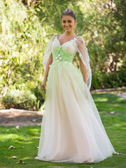 Aimishang Elegant Evening Dress V-neck 3D Applique Floor Length Tulle Prom Dress