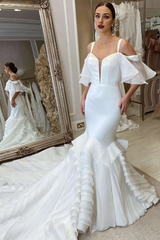 Aimishang Elegant White Spaghetti Straps Mermaid Sweetheart Long Wedding Dress