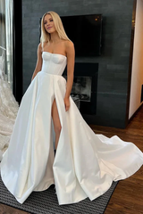 Aimishang Elegant Ball Gown Strapless Satin Wedding Dresses with Slit