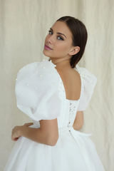 Aimishang Elegant A-Line Square-Neck Short Wedding Dress With Puffy Pearls Sleeves
