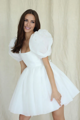 Aimishang Elegant A-Line Square-Neck Short Wedding Dress With Puffy Pearls Sleeves