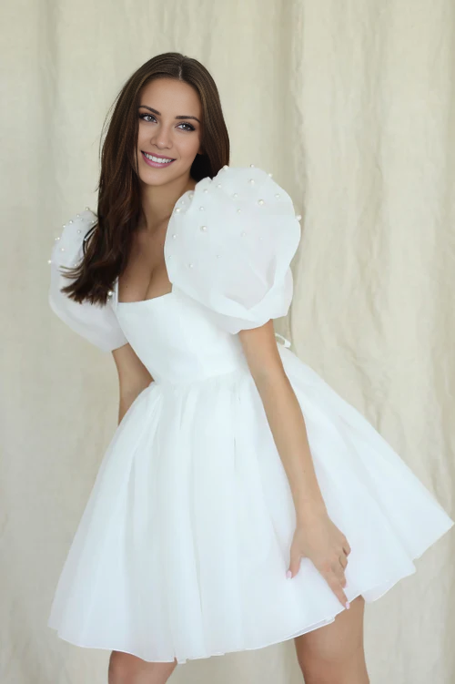 Aimishang Elegant A-Line Square-Neck Short Wedding Dress With Puffy Pearls Sleeves