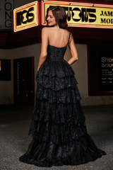 Aimishang Elegant Prom Dresses One Shoulder Ruffle Tiered Tulle Dress