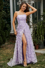 Aimishang Elegant Prom Dresses Square Flowers Sweep Train Dress With Slit