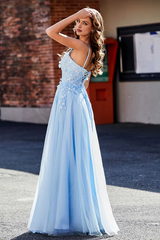 Aimishang Elegant Prom Dresses Flower Applique Lace Open Back Tulle Dress