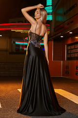 Aimishang Fashion Square Prom Dresses Neckline Sequins Evening Dress Floral Stretch Satin Dress
