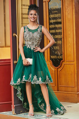 Aimishang Fashion Dark-Green Evening Dress Asymmetrical Rhinestone Applique A-Line Prom Dresses Tulle Dress