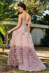 Aimishang Elegant Prom Dresses One Shoulder Ruffles Tiered Skirt Tulle Gown Evening Dress