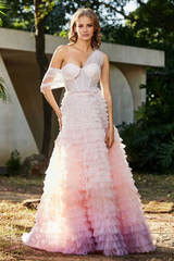 Aimishang Elegant Prom Dresses One Shoulder Ruffles Tiered Skirt Tulle Gown Evening Dress