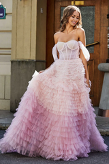 Aimishang Elegant Prom Dresses Lace Up Back Ruffle Tiered Tulle Gown Evening Dress