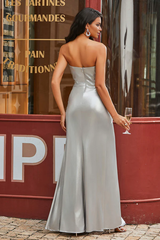 Aimishang Elegant Prom Dresses Sweetheart Pleated Metallic Gown Evening Dress With Slit
