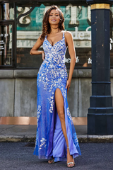 Aimishang Elegant Prom Dresses Lace Applique Evening Dress Tulle Dress with High Slit
