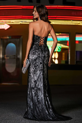 Aimishang Elegant Evening Dress High Slit Lace Applique Tulle Dress Prom Dresses