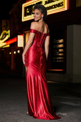 Aimishang Fashion Evening Dress Stretch Satin Off-the-Shoulder Dress Prom Dresses