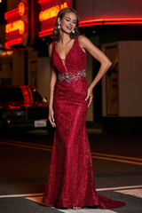 Aimishang Elegant Evening Dress Open Back Plunging V Neck Prom Dresses Lace Gown