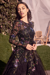 Aimishang Fashionable and Beautiful Black Evening Dress Stickers Long Sleeves Prom Dresses