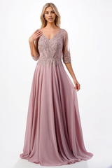 Aimishang Elegant Prom Dresses Bead Embroidered 3/4 Sleeve Gown Evening Dress