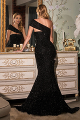 Aimishang Fashion Evening Dress Sequin One Shoulder Gown Prom Dresses