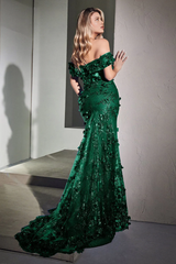 Aimishang Elegant Evening Dress 3D Floral Fitted Off Shoulder Gown Prom Dresses