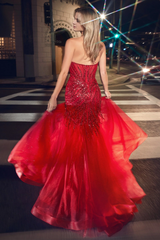 Aimishang Elegant Prom Dresses Beaded Strapless Slit Mermaid Dress Evening Dress