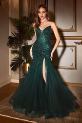 Aimishang Elegant Prom Dresses Beaded Strapless Slit Mermaid Dress Evening Dress