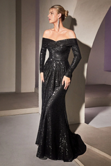 Aimishang Fashion Evening Dress Sequin Off Shoulder Long Sleeve Gown Prom Dresses