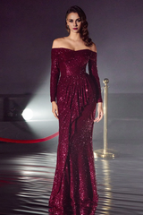 Aimishang Fashion Evening Dress Sequin Off Shoulder Long Sleeve Gown Prom Dresses