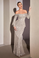 Aimishang Fashion Evening Dress Sequin Off Shoulder Long Sleeve Gown Prom Dresses
