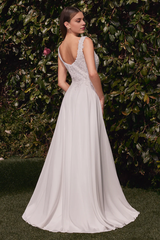 Aimishang Elegant Evening Dress Chiffon White Sleeveless Capelet Gown Prom Dresses