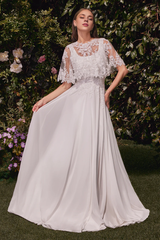 Aimishang Elegant Evening Dress Chiffon White Sleeveless Capelet Gown Prom Dresses
