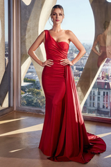 Aimishang Fashion Evening Dress Long Fitted One Shoulder Satin Dress Prom Dresses