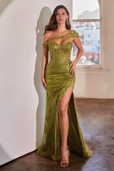 Aimishang Fashion Evening Dress Sequin Strapless Sash Slit Gown Prom Dresses