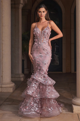 Aimishang Fashion 3D Floral Sleeveless Tiered Mermaid Dress Evening Dress