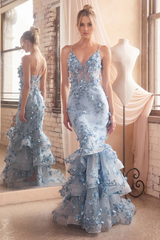 Aimishang Fashion 3D Floral Sleeveless Tiered Mermaid Dress Evening Dress