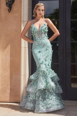Aimishang Fashion 3D Floral Sleeveless Tiered Mermaid Dress Evening Dress